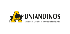 Logotipo de uniandinos con un toro estilizado de color negro y texto amarillo, representando a la asociación de egresados de la universidad de los andes.