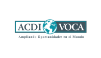 Logotipo de acdi/voca con el lema "ampliando oportunidades en el mundo" y una ilustración del globo terráqueo.