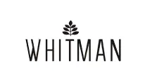 Logotipo de texto negro "whitman" con un motivo de hoja estilizada encima de la "i".