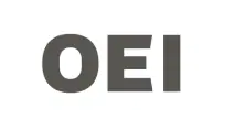Logotipo con las letras "oei" en mayúsculas de color gris sobre fondo blanco.